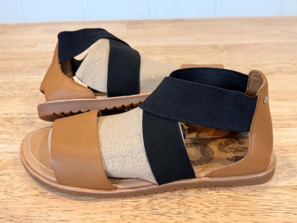 Sorel Ella Women's Crisscross Strap Leather Sandals Brown/Black Size 8